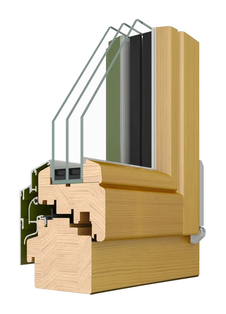 Дерево-алюминиевое окно alu-clad - вид изнутри: дерево и тройное остекление