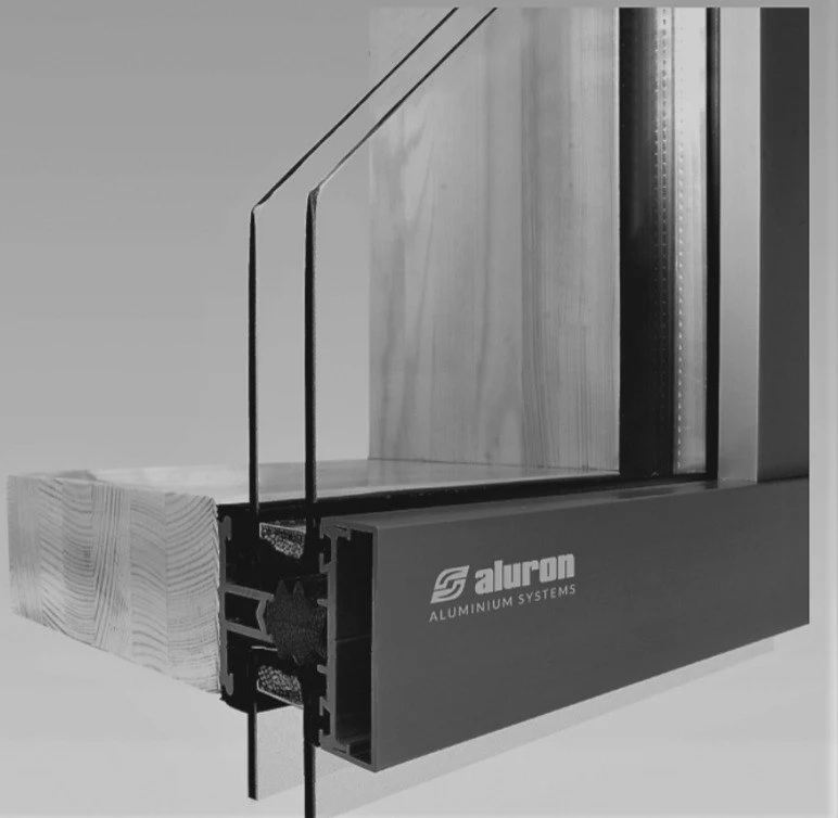 Aluron Vella aluminium facade profile close-up with glazing