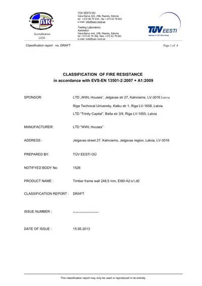 Отчёт классификации огнестойкости EI60