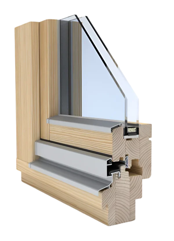 Сечение профиля ECO 68 для деревянных окон с двойным остеклением