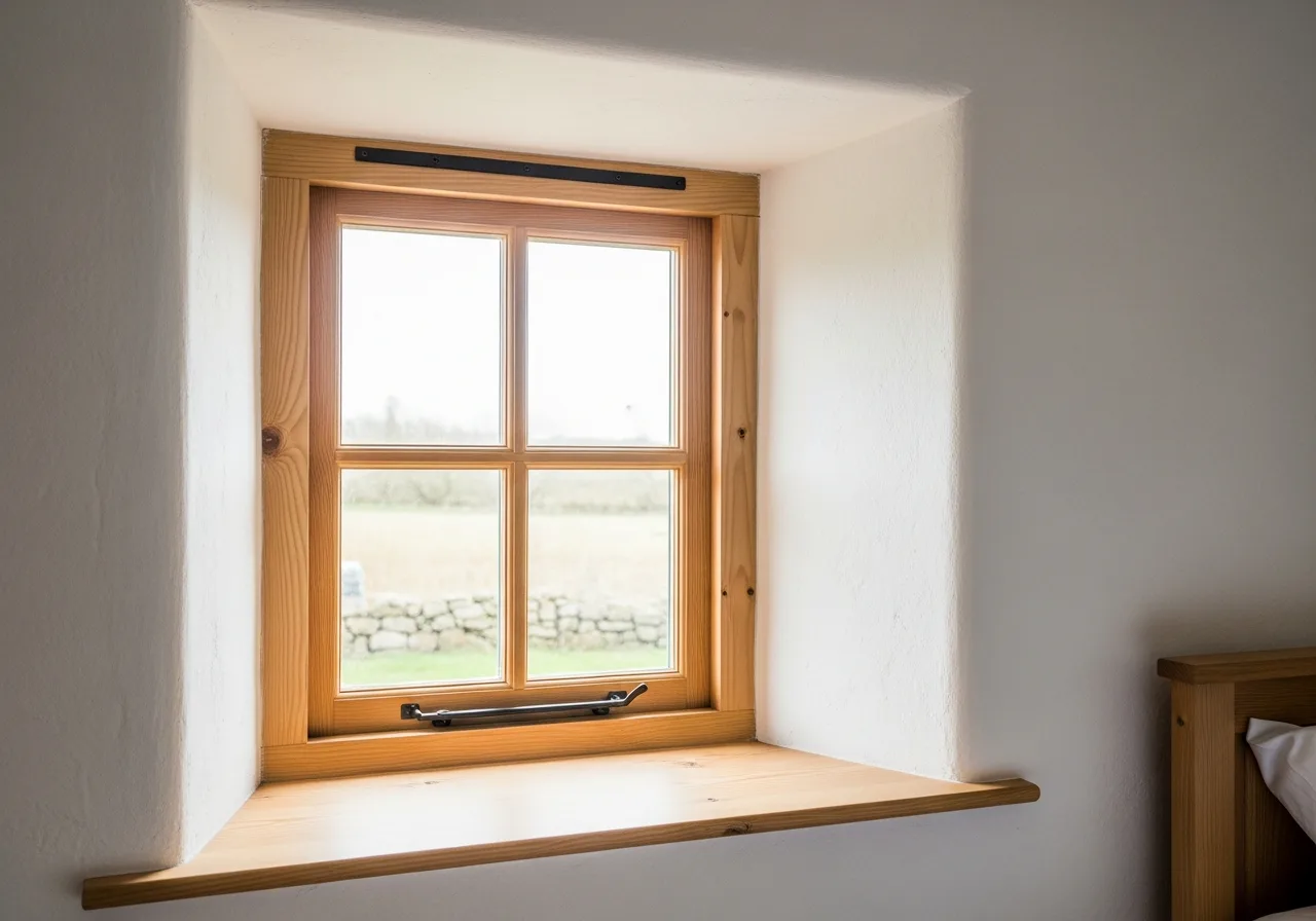 Деревянное окно ECO 68 с двойным остеклением в отреставрированном коттедже