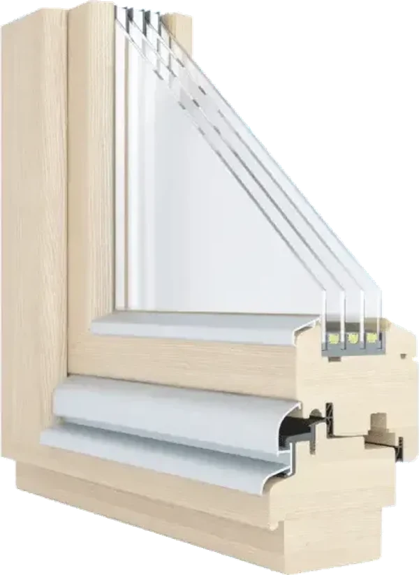 Сечение 92 мм профиля с четырёхстекольным остеклением, 4 слоя стекла