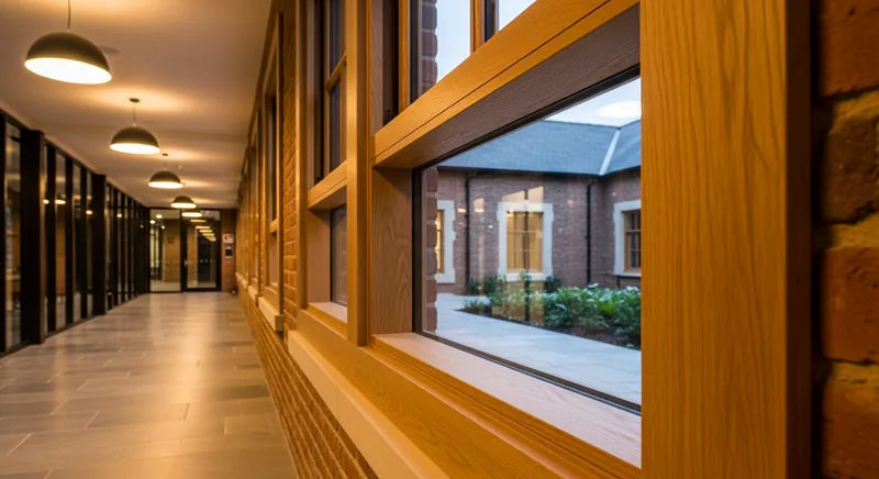 Fire-resistant wooden windows - oak EI-rated frame for commercial buildings in Europe