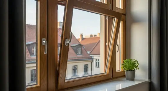 Tilt and turn wooden windows - inward opening for ventilation in European apartment