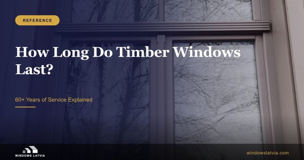 View through a heritage timber window onto bare winter tree branches — the kind of frame that has been in service for decades