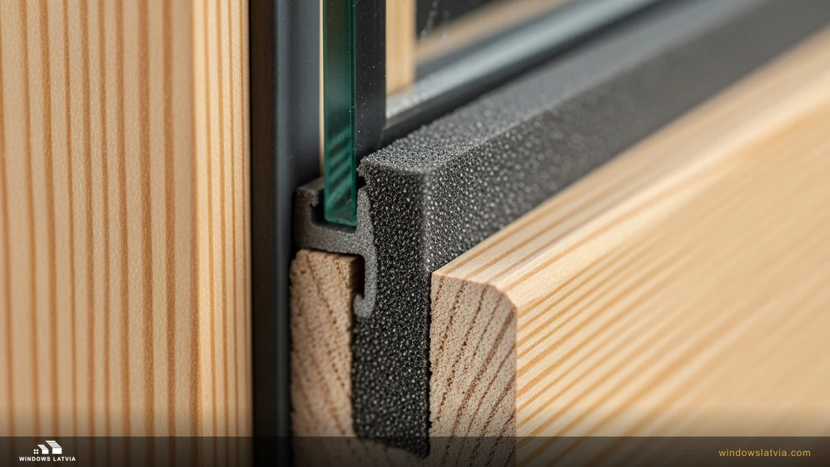 Intumescent fire seal embedded in the rebate of a timber window sash - the component that expands under heat to maintain EI rating