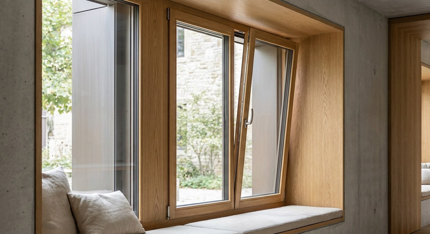 Inward-opening operation is traditional to the style and makes cleaning the outer face simple from inside.