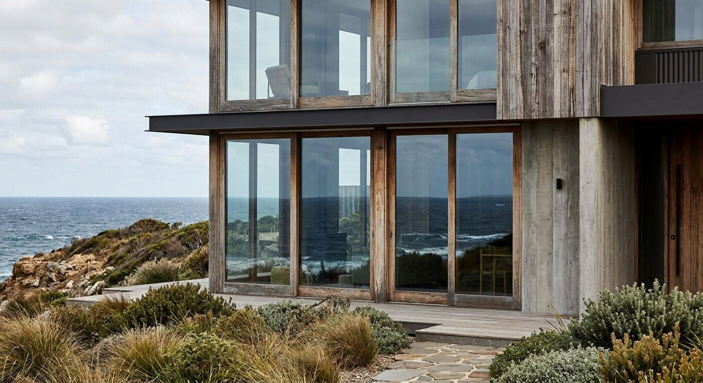 A seaward elevation weathers on a different schedule from the rest of the house.
