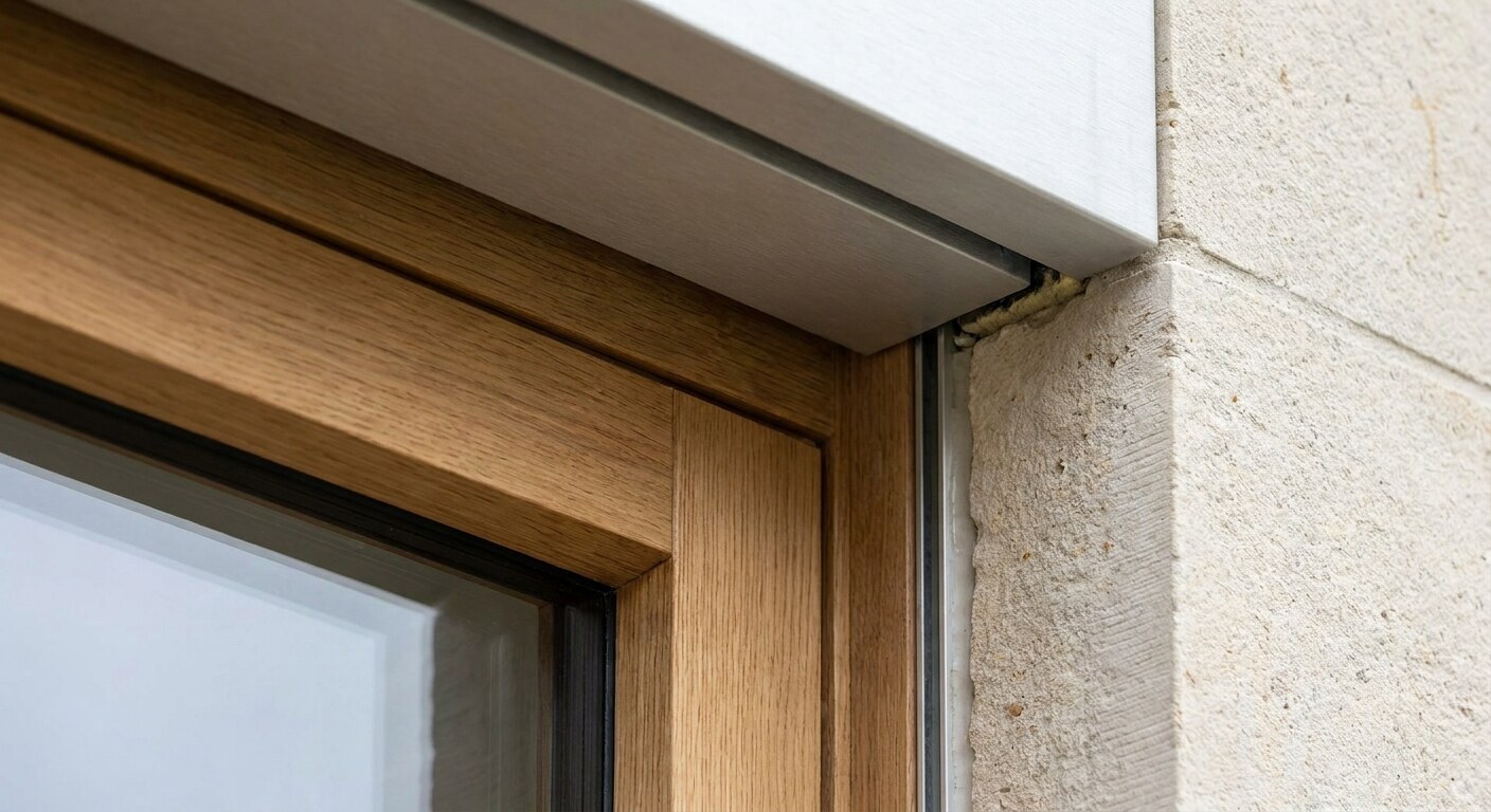Anschlussfuge zwischen Holzfensterrahmen und Mauerwerk an der Fensterlaibung