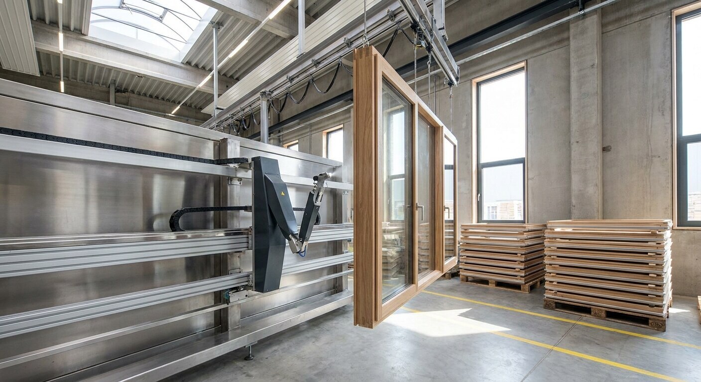 Factory coating on all six faces before glazing, which is the part a site-applied finish cannot match.