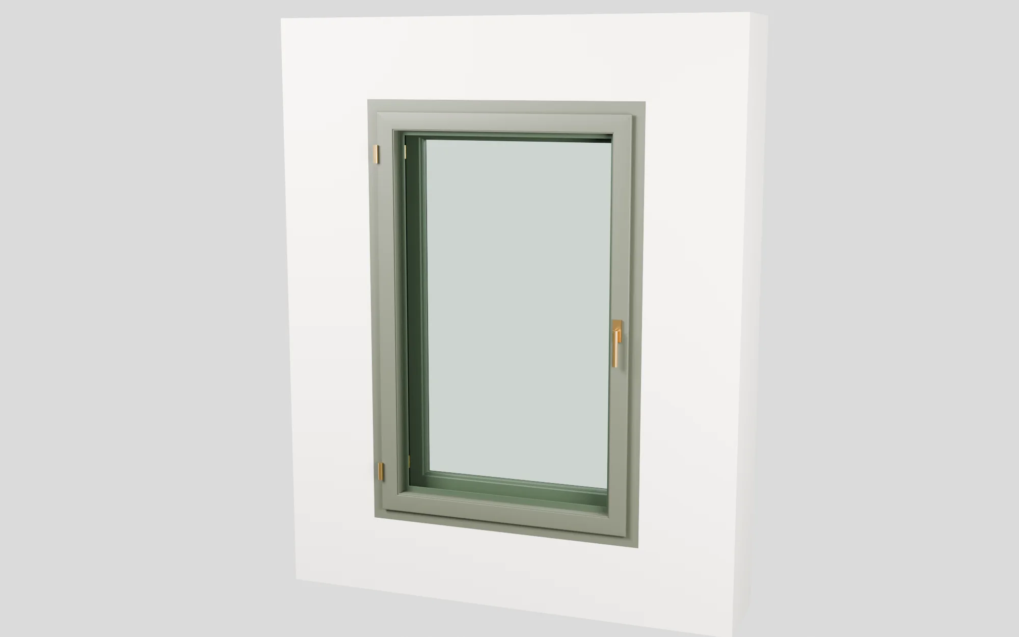 Timber double window set in a wall, seen from the room