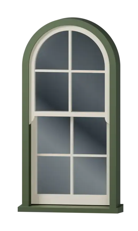 Timber sash window with a semicircular arched head, 4 over 4